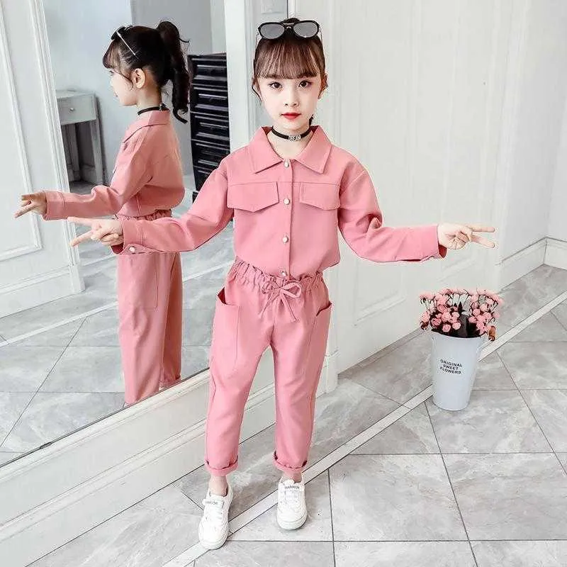 2021 Nouvelles filles Printemps et automne Vêtements Costume 2 Vêtements pour enfants Deux pièces Ensembles 3 tenues de Thanksgiving pour les filles de 7 ans X0902