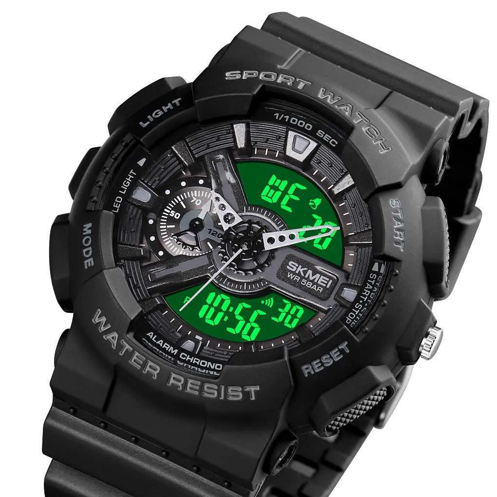 SKMEI LED Digital THOCK Orologio da polso elettronico da uomo analogico al quarzo nero oro Masculino G Style Orologio sportivo in plastica impermeabile3360