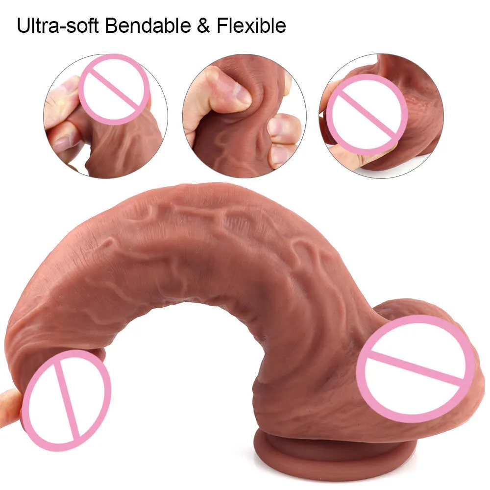 진짜 피부 느낌 실리콘 소프트 딜도 흡입 컵 현실적인 음경 여성 제품을위한 큰 거시기 섹스 토이 스트랩 폰 딜도 x05032018287