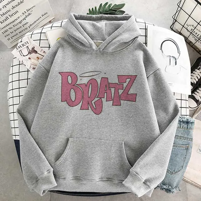 Bratz Brev Sweatshirt Harajuku Kawaii Gulligt Hoodie Kpop Vinter Kläder Kvinnor Lösa Toppar Estetisk Överdimensionerad Hoodies 210816