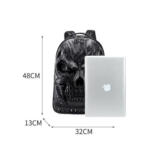 Nuove borse zaino cranio in rilievo 3D uomini UNICA Originalità Man Bag Rivet Personality Cool Rock Laptop Bag adolescenti 2611