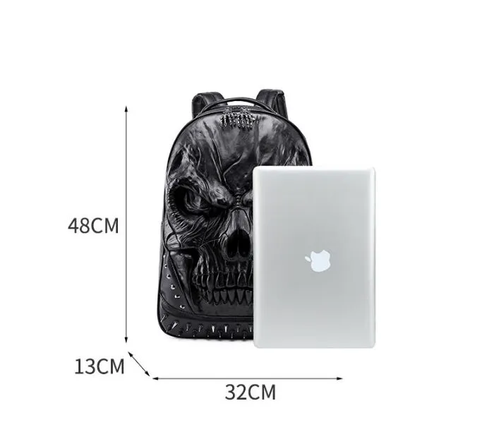 Nya 3D -präglade skalle ryggsäckväskor för män unik originalitet man väska rivet personlighet cool rock laptop skolväska för tonåringar 320c