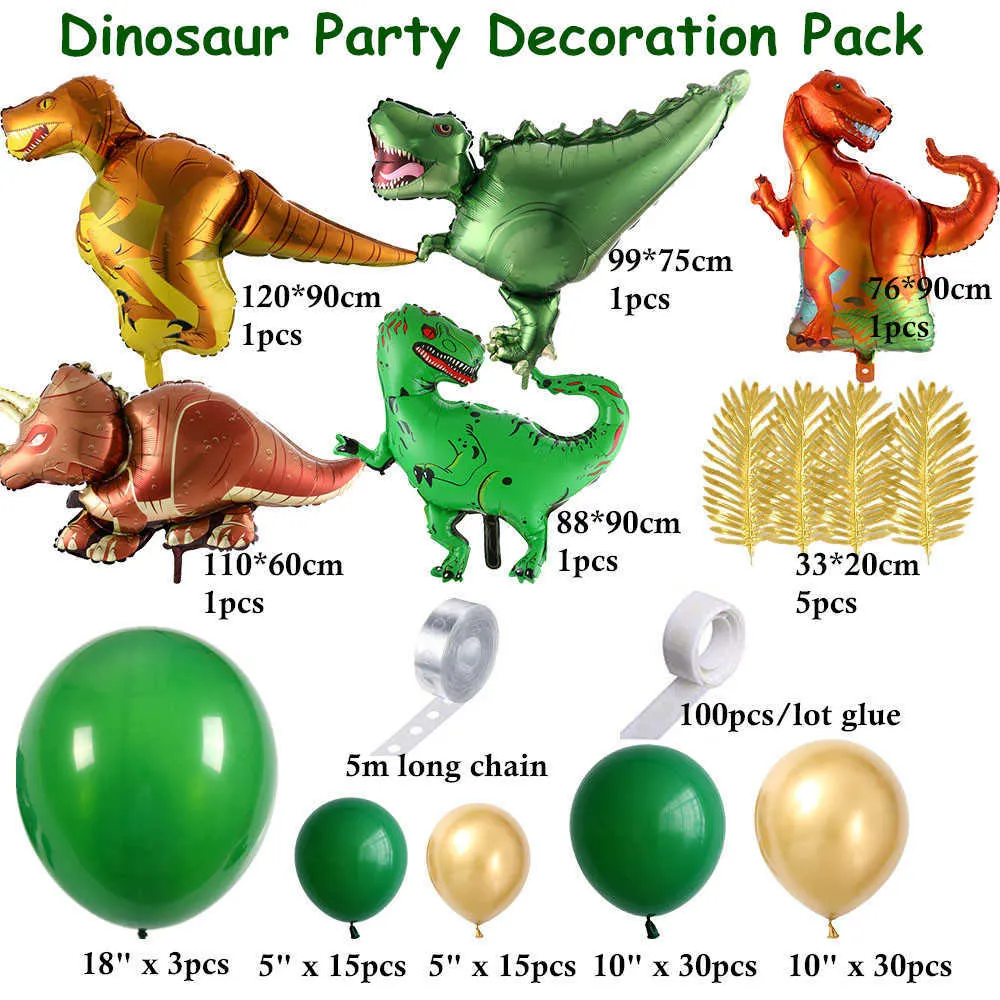 Kit ghirlanda di palloncini di dinosauro da 105 pezzi la decorazione di docce bambini di compleanni e viene fornito con T Rex, Velociraptor, Brontosauro 210626