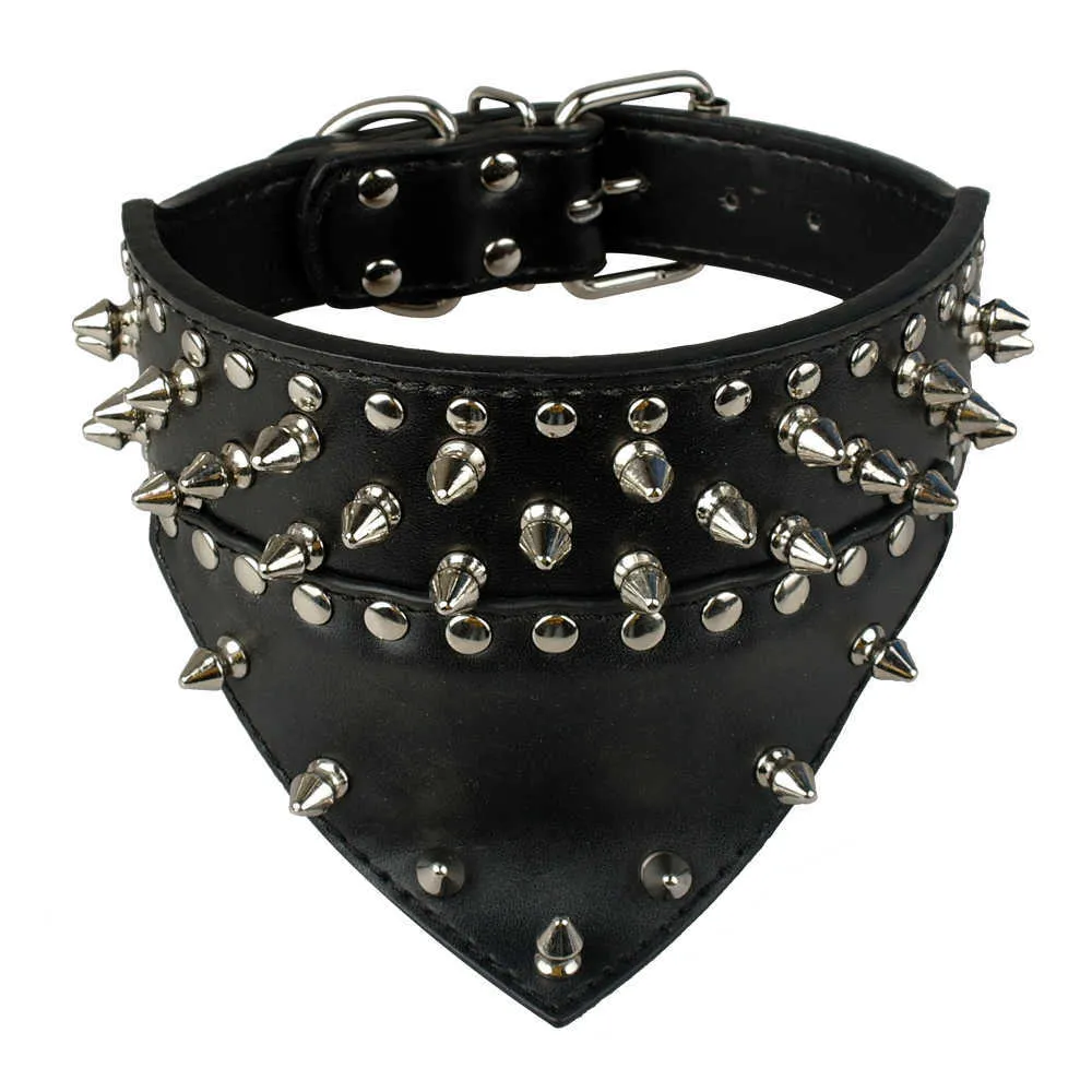 2 Wide Pet Dog Bandana Collars Leather Spiked Studded Pet Dog Collar Scarf Neckerchief Fit For Medium Large Dogs Pitbull Box323D