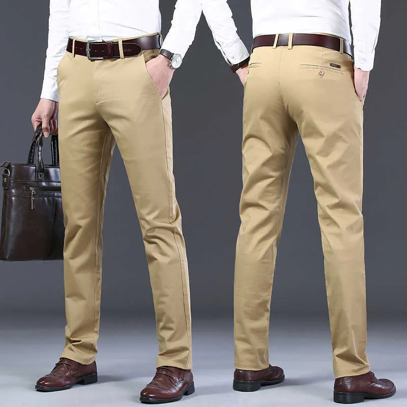 Весенние мужские бизнес стиль стройные повседневные брюки мода простой мужской хлопок твердого цвета брюки офисные рабочие брюки 210715