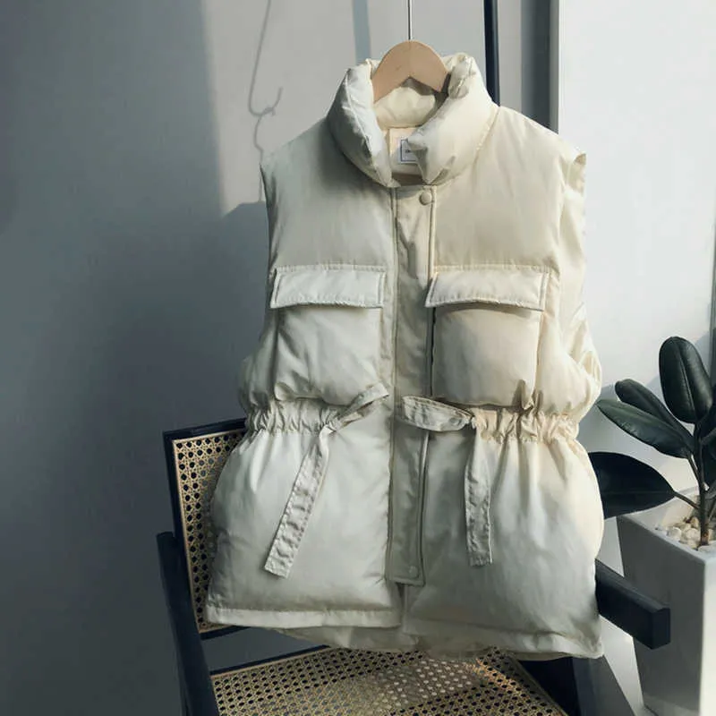 Hiver Printemps Corps Chaud Gilet Lâche Manteau Épaissir Rembourré Longue Taille Coton Gilet Femmes Puffer Veste 210531