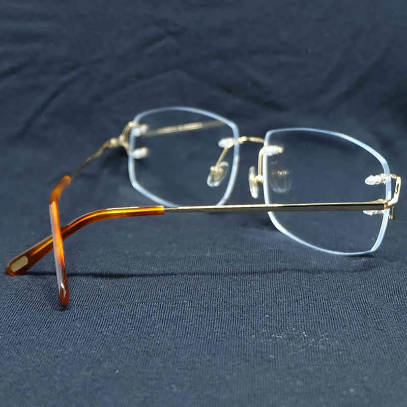 Mode Clear Eye Glasses Ram Carter Tillbehör för Kvinnor Vintage Rimless Square Glasögon Optisk Spectacles Frame