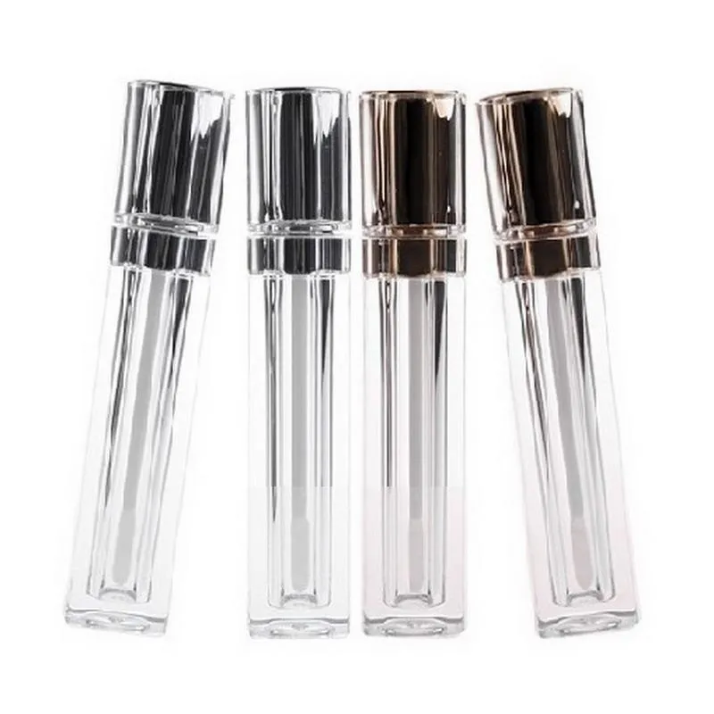 8ML Acrylic Refillable Double Wall Square Gold Silver Lip Gloss Tube Empty Lip Balm Oil Bottle DIY Container