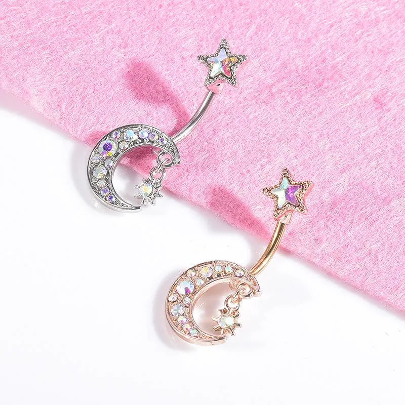 Other Sexy Star Moon Navel Belly Button Rings Piercing Crystal Steel Woman Body Jewelry Barbell Women Accessories295W