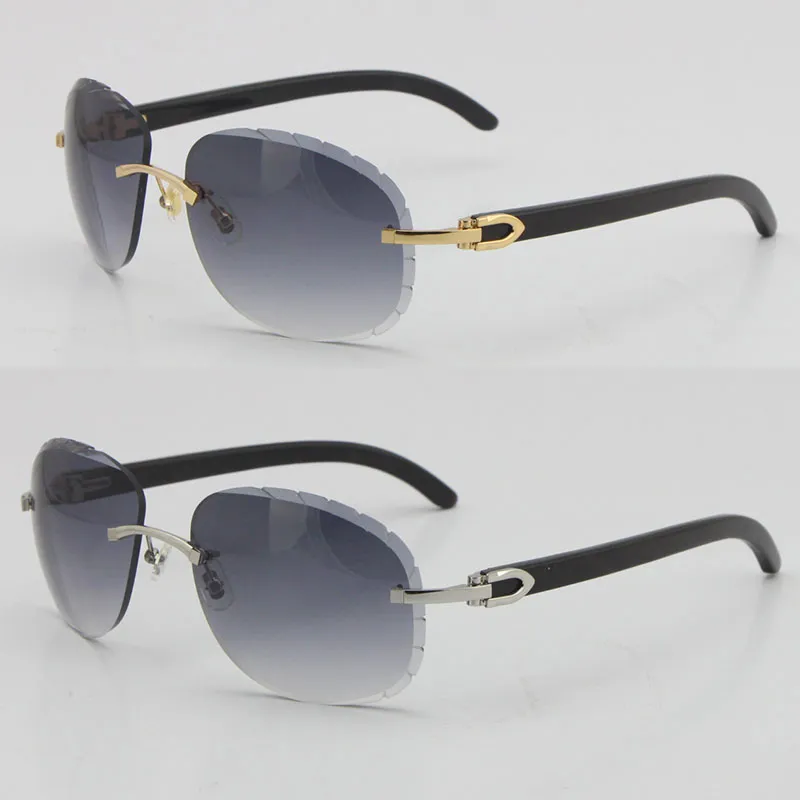 Ny original Metal Rimless Black Buffalo Horn Solglasögon 8200764 Unisex Diamond Cut Lens glasögon Male- och kvinnliga solglasögon CA330J