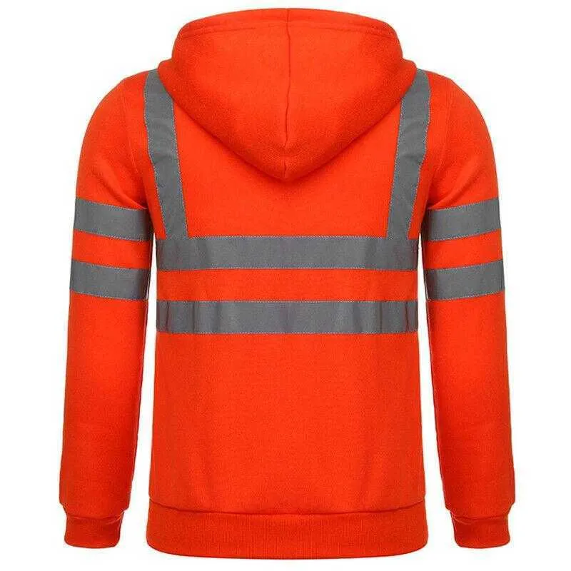 남자 스트라이프 패치 워크 후드 스웨터 점퍼 탑스 철도 작업 자켓 Outwear 반사 테이프 안전 보안 코트 210811