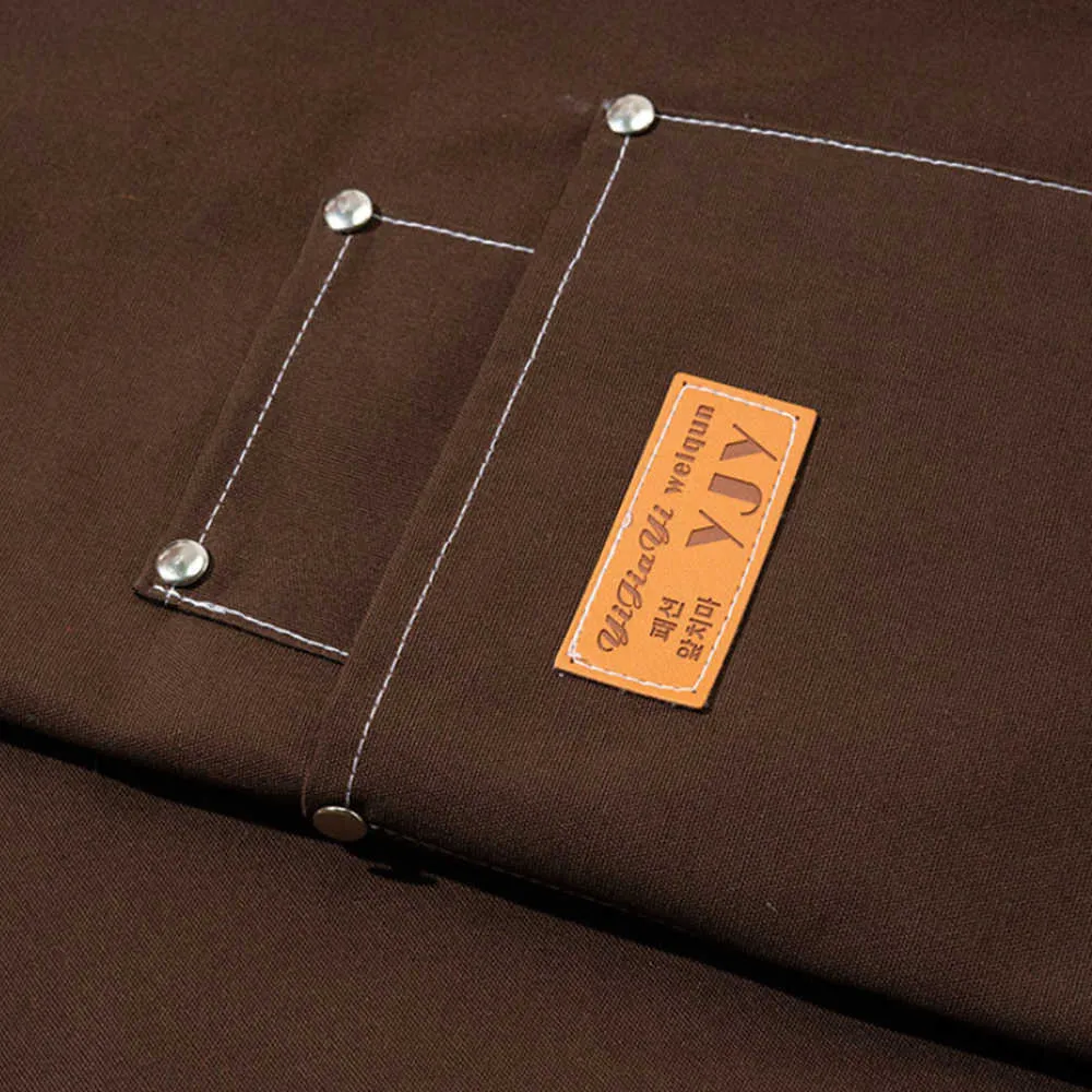 カウボーイエプロン韓国のファッションユニセックスワーク調整可能な調理焼き台所キャンバスSがマルチポケット付き210625