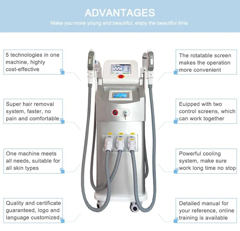 Annan skönhetsutrustning 5 i 1 multifunktion elight ipl nd yag laser tatuering borttagning maskin rf ansiktslyft med ce