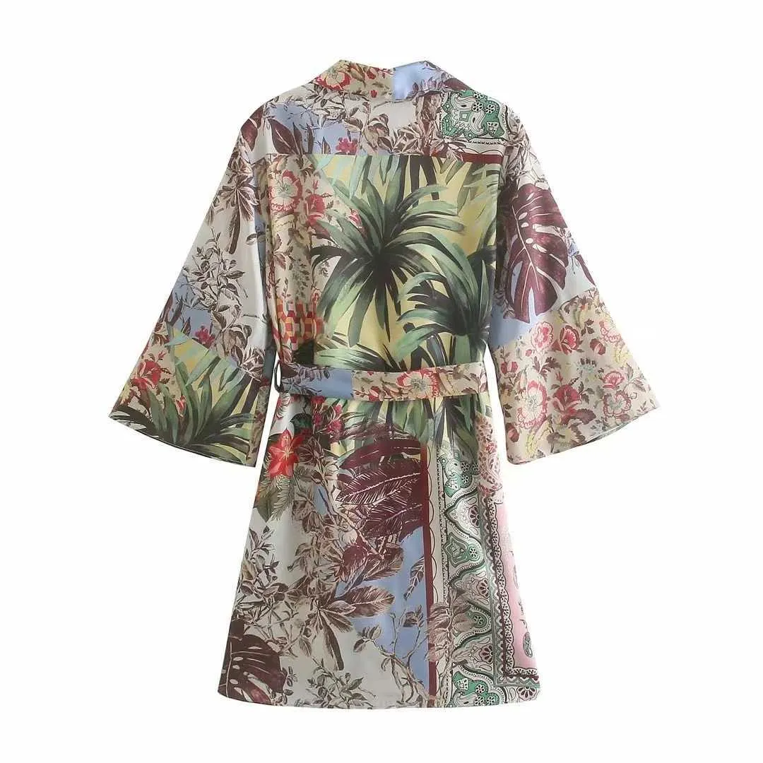 Za kvinnor retro blommig tryck enkel stil lös midle ärm kimono skjorta casual chic topps xitimeao 210602