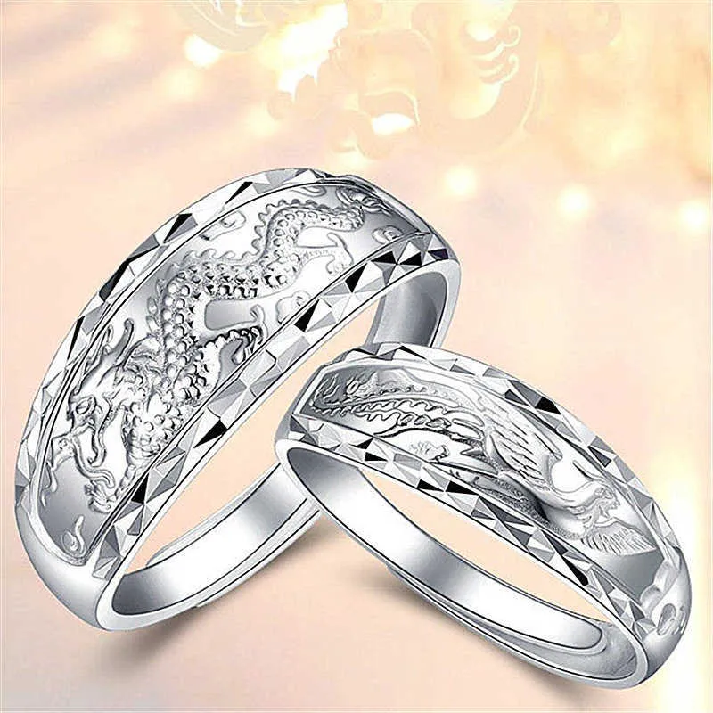 Womens Rings Crystal Silver Plated Dragon Jewelry dragon Phoenix ring lovers Valentine's Lady Cluster styles Band
