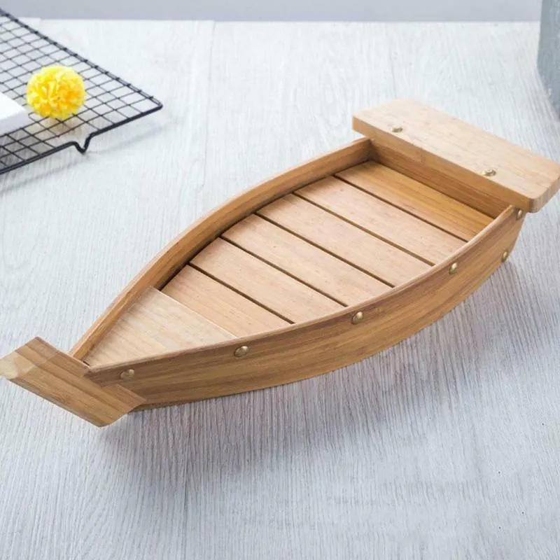 Besteck-Sets 37 x 15 x 3 x 7 cm, japanische Küche, Sushi-Boote, Werkzeuge, Holz, handgefertigt, einfaches Schiff, Sashimi, verschiedene kalte Gerichte, Geschirr, Bar223n