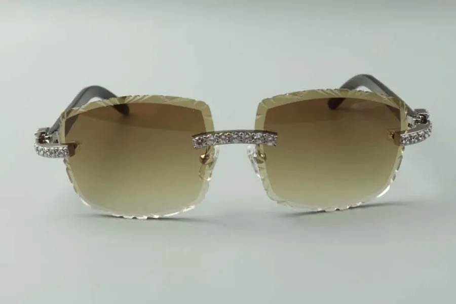 2021 designers óculos de sol 3524023 xl diamantes cortes lentes lentes naturais híbridos búfalo búfal templos de vidro tamanho 58-18-140mm271v