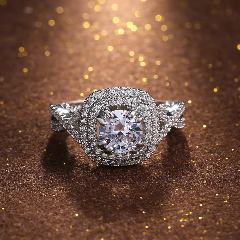 유럽 ​​및 미국 복고풍 새로운 럭셔리 지르콘 반지 여성 반지 커플 제안 결혼 기념일 선물 다이아몬드 보석