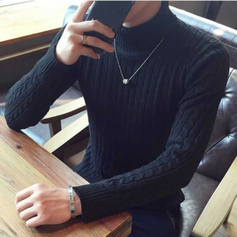 Ropa de Hombre Vinter Man Turtleneck Twist Pattern Sweater Knit Koreansk stil Casual Teens Pullover Slim Tröjor Vetement Homme 210604