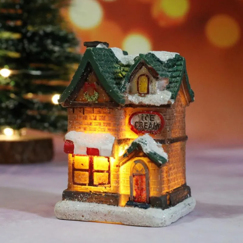 Christmas Decorations Resin House Ornament Micro Landscape LED Light Xmas Village Decorative Party Home Decoration Gift2442