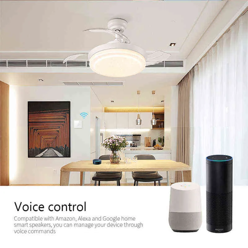 tuya wifi ventilateur d'éclairage Euus App Remote Control Smart Plafond Lampe de lampe de lampe de lampe Contrôle vocal Contrôle avec Alexa Google Home W26889006