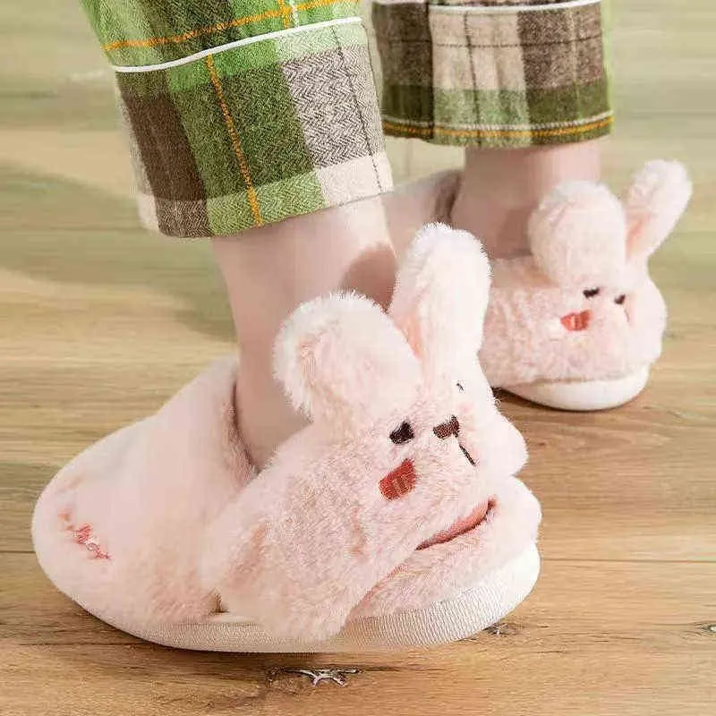 High Quality Rabbit Ear Winter Warm Shoes Womens Cute Plus Plush Slippers Fashion Autumn New Home Indoor Non-Slip Cotton Shoes H1122