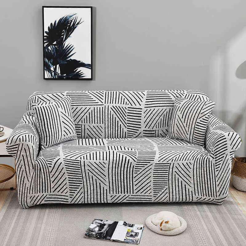Geometriska sofflokaler för vardagsrum Stretch Protector Anti-Dust Elastic L-Shape Corner Couch Cover Loveseat stol 211116