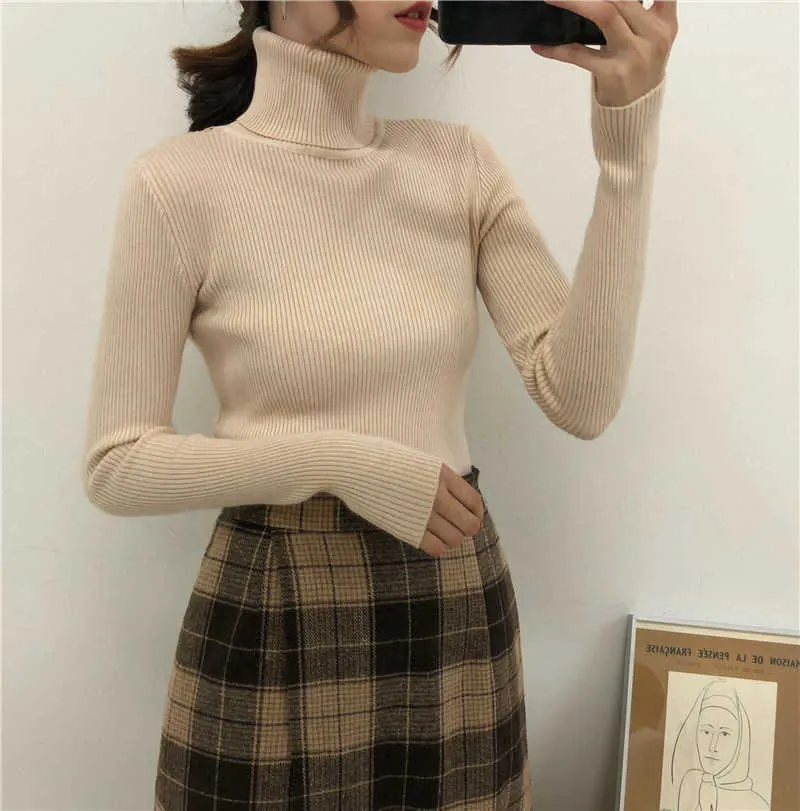 Kvinnor Tröjor Höst Vinter Toppar Koreansk Slim Pullover Stickad Sweater Jumper Mjuk Varm Pull Femme 211007