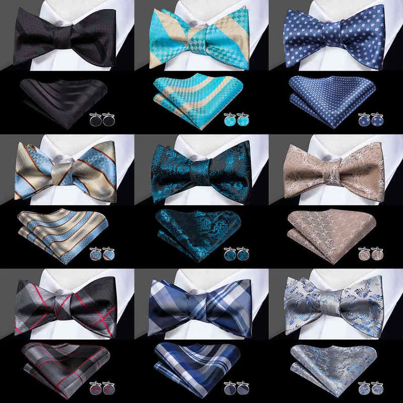 Hi-Tie 100% soie adulte hommes auto noeud papillon poche carré boutons de manchette ensemble mâle formel fête de mariage accessoires luxe noeud papillon ensemble Y1229