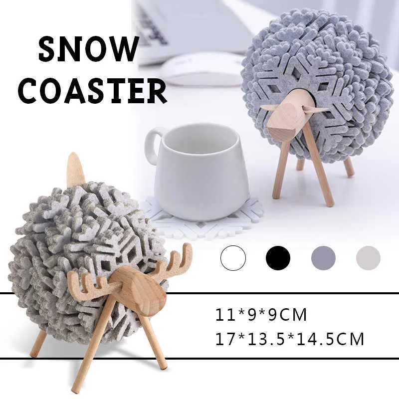 Nordic Ins Style Mouton Modèle Coasters Home Decor Feutre Set de table Café Tasse à café Ensemble Ornements créatifs Po Props 210817