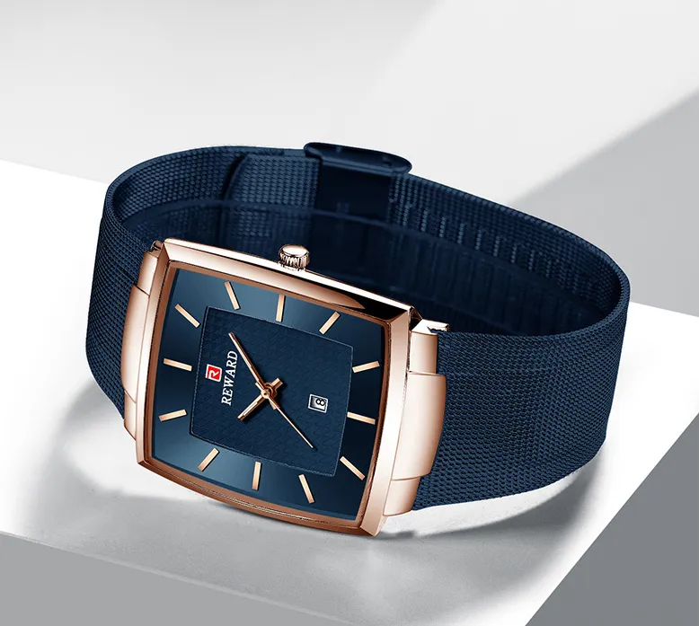 Награда 48, циферблат диаметром 37 мм, простые отличные кварцевые мужские часы с календарем, удобный стальной сетчатый ремень, 6 мм, ультратонкие джентльмены Wat226q