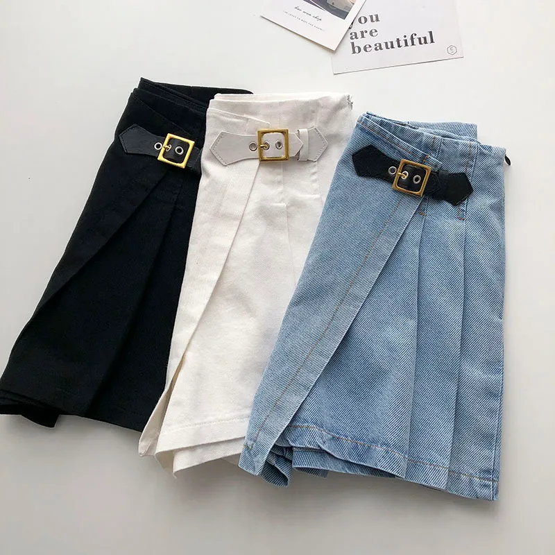Kimutomo Джинсовые шорты на пуговицах Летняя женская одежда Корейский искусственный комплект из двух предметов с высокой талией Плиссированные однотонные штаны Повседневные 210521