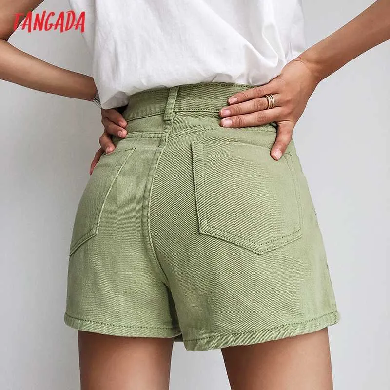 Tangada Femmes Summer Denim Jupe Shorts Zipper Poches Femme Rétro Casual Shorts Pantalones PP04 210609