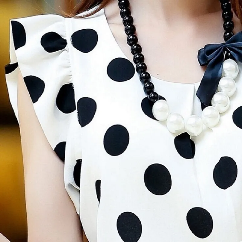 -Summer-Style-Women-Blouse-Tops-Polka-Dot-Ruffled-Pleated-Chiffon-Short-sleeve-Shirt-Female-Plus