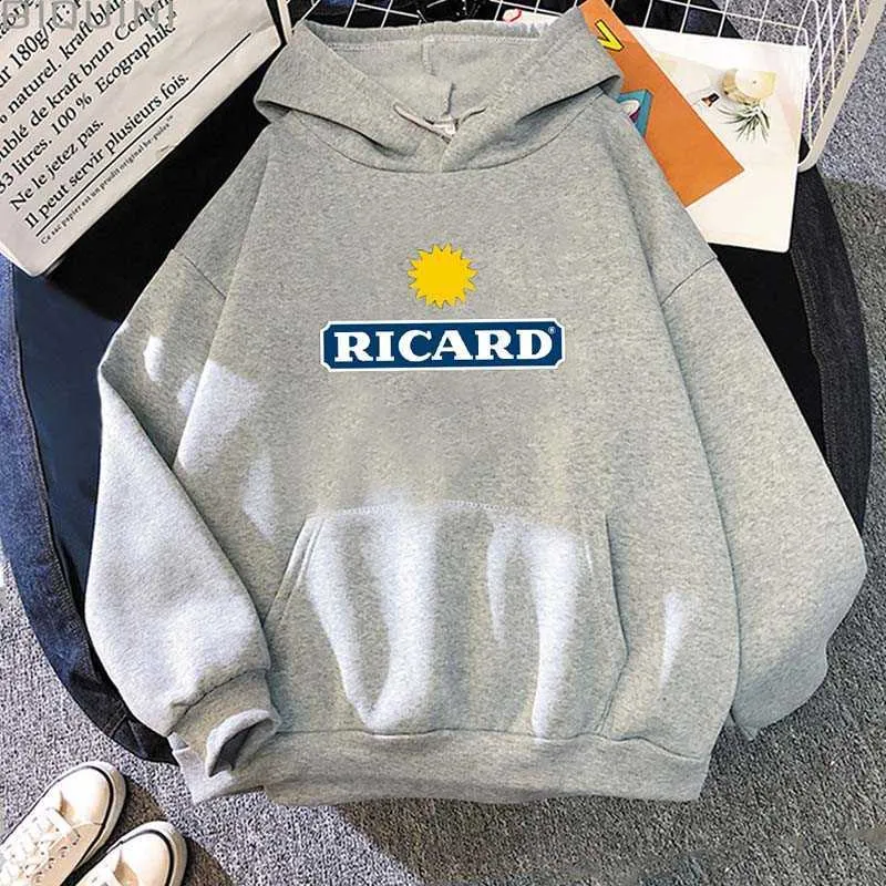 Ricard Sweat à capuche String Vêtements d'hiver Femmes Esthétique Harajuku Pull Tops Draw Pulls surdimensionnés à manches longues en coton 210813