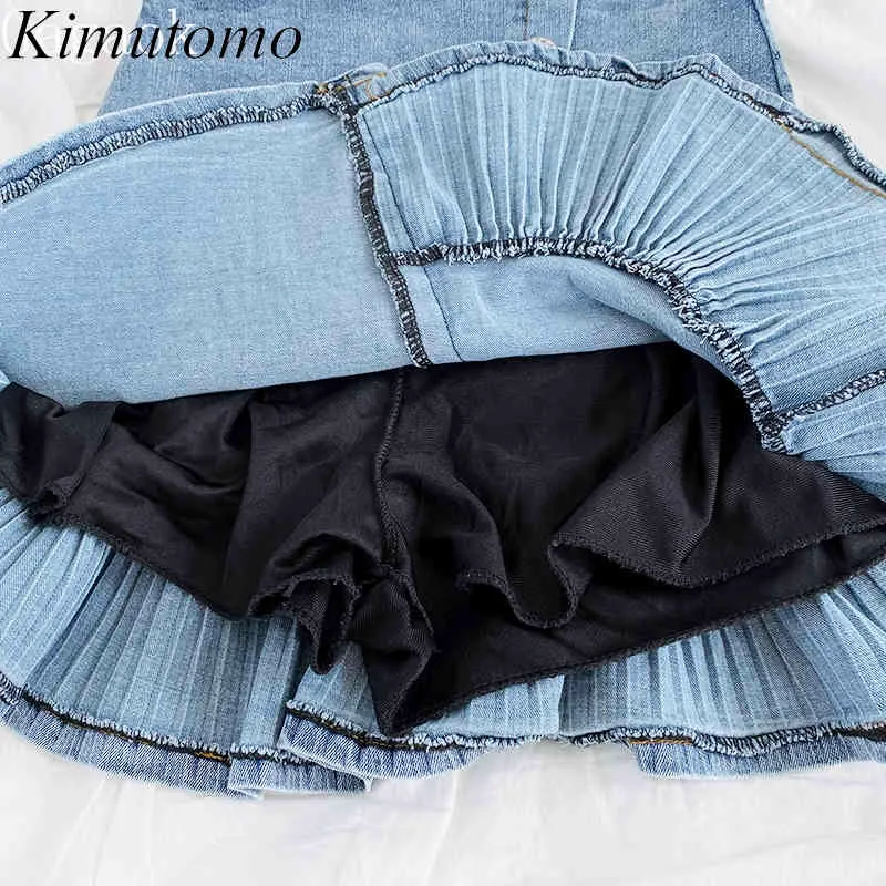 Kimutomo Saia Assimétrica Mulheres Primavera Verão Moda Coreana Feminina Fivela Sólida Fishtail Cintura Retro Slim Denim Saia 210521