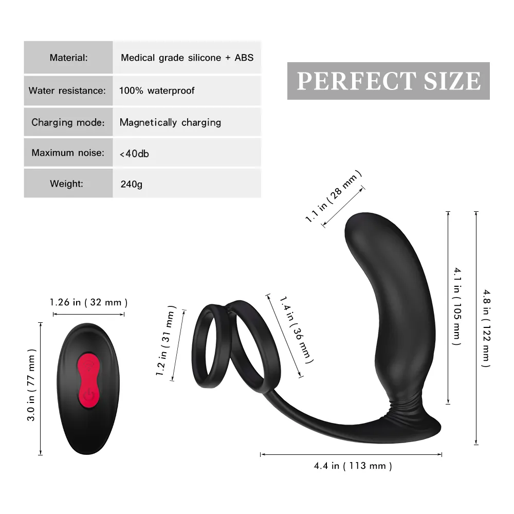 Yutong PHANXY Männlicher Prostata-Massage-Vibrator, Analplug, Silikon, Prostata-Stimulator, Butt-Plug, Verzögerung der Ejakulation, Ring-Spielzeug für Männer