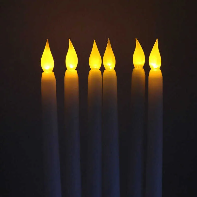 Led battery operated flickering flameless Ivory taper candle lamp candlestick Xmas wedding table Home Church decor 28cmH H3221