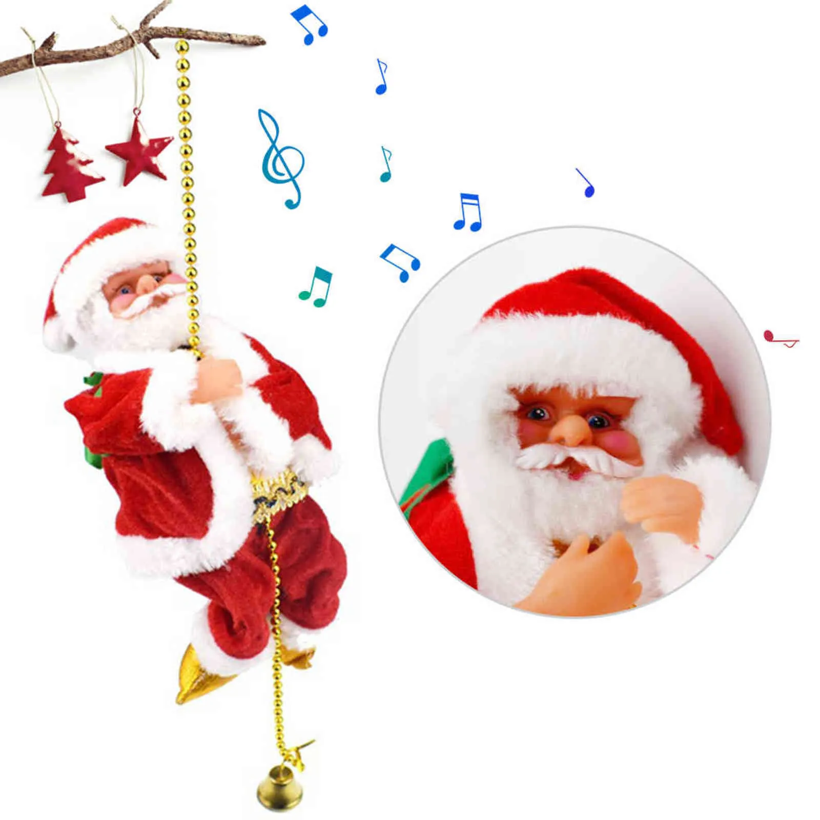 Noel Baba Tırmanma Boncuklar Pil İşletilmiş Elektrikli Tırmanış Yukarı ve Aşağı Işık ve Müzik ile Noel Baba Noel Dekorasyonu 21286H