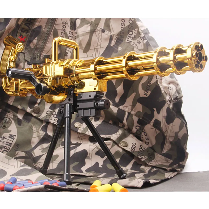 Gold Gatling Soft Rubber Bullet Toy Gun Machine Pneumatic Shooting Silah For Adults Boys CS Fighting