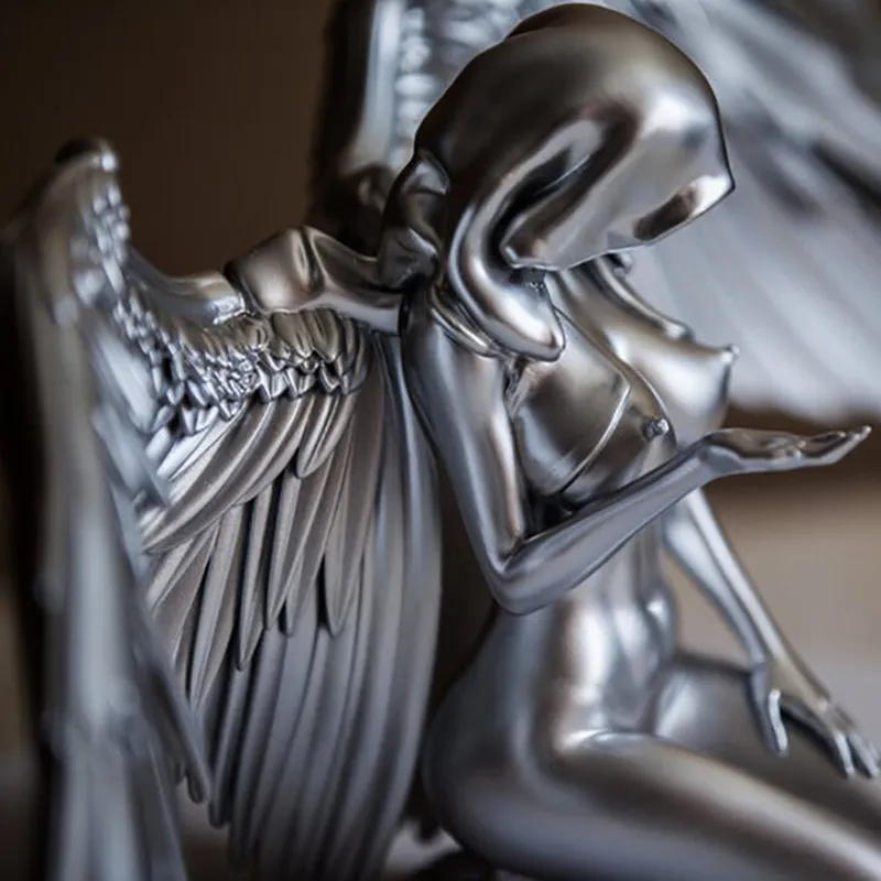 Figuriner Miniatyrer Silver Angel Wings Resin Crafts Desktop Ornaments Garden Home Decor Cabochon 220210