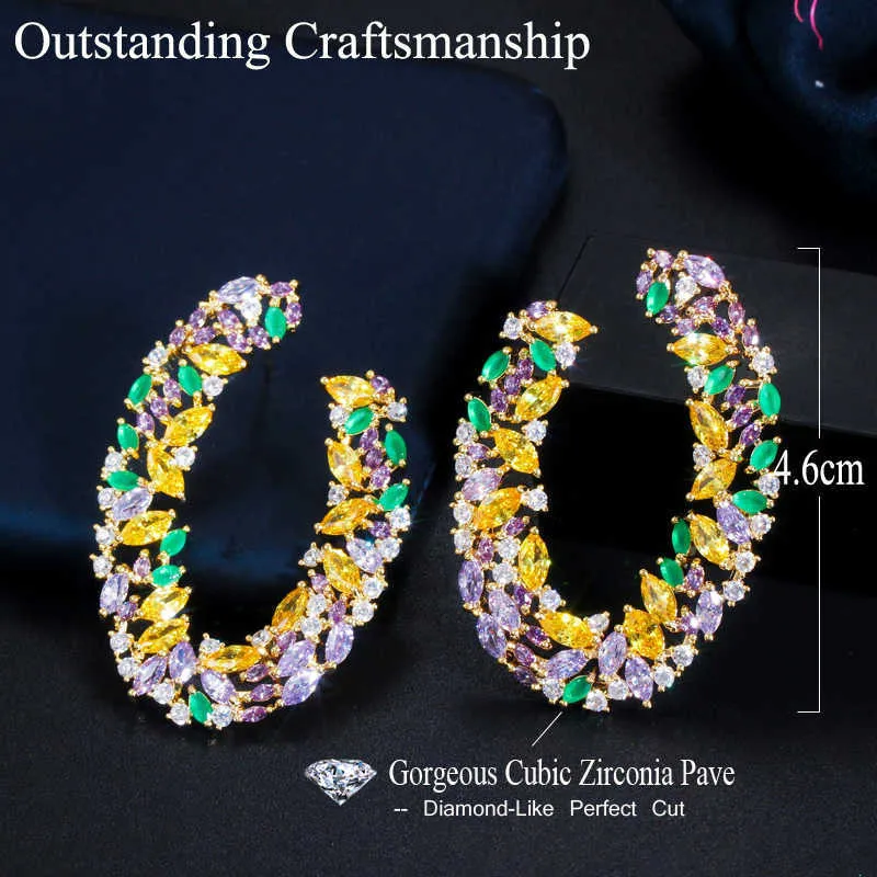 Luksusowy Unikalny projektant Multicolor Cubic Cyrkonia Big Round Drop Kolczyki Moda Czeski Femme Jewelry CZ694 210714