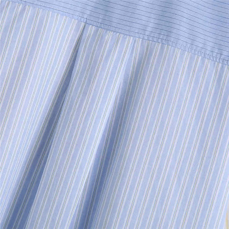 Stripe Patchwork casual women blouse shirt Pockets streetwear long sleeve lady Lapel single breasted fashion girl tops 210430