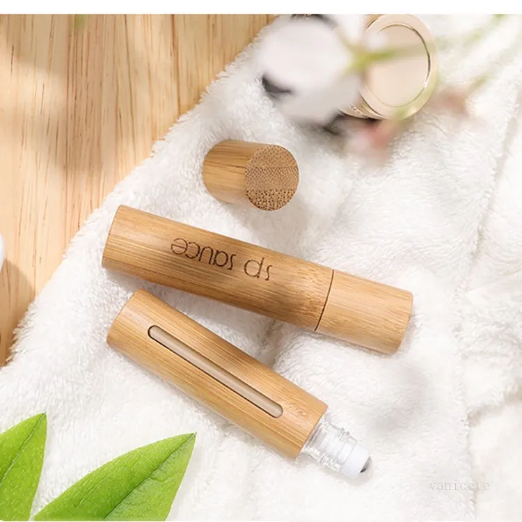 10ml Natural Bambu Recarregável Vazio Garrafa de Óleo Essencial Diffusers Difusores Scent Steel Roller Ball Bottle para Home Travel T2I51766