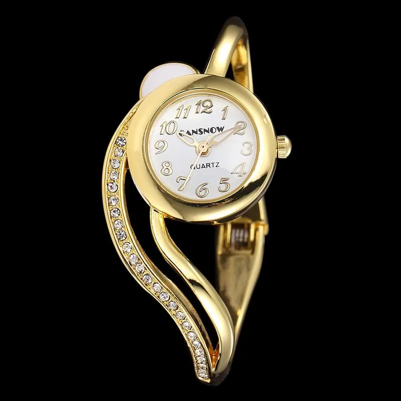 Armbandsur klocka för kvinnor 2021 damer 18k guld ädelsten unik design kvarts klockor manschettklocka klocka zegarek damski228l