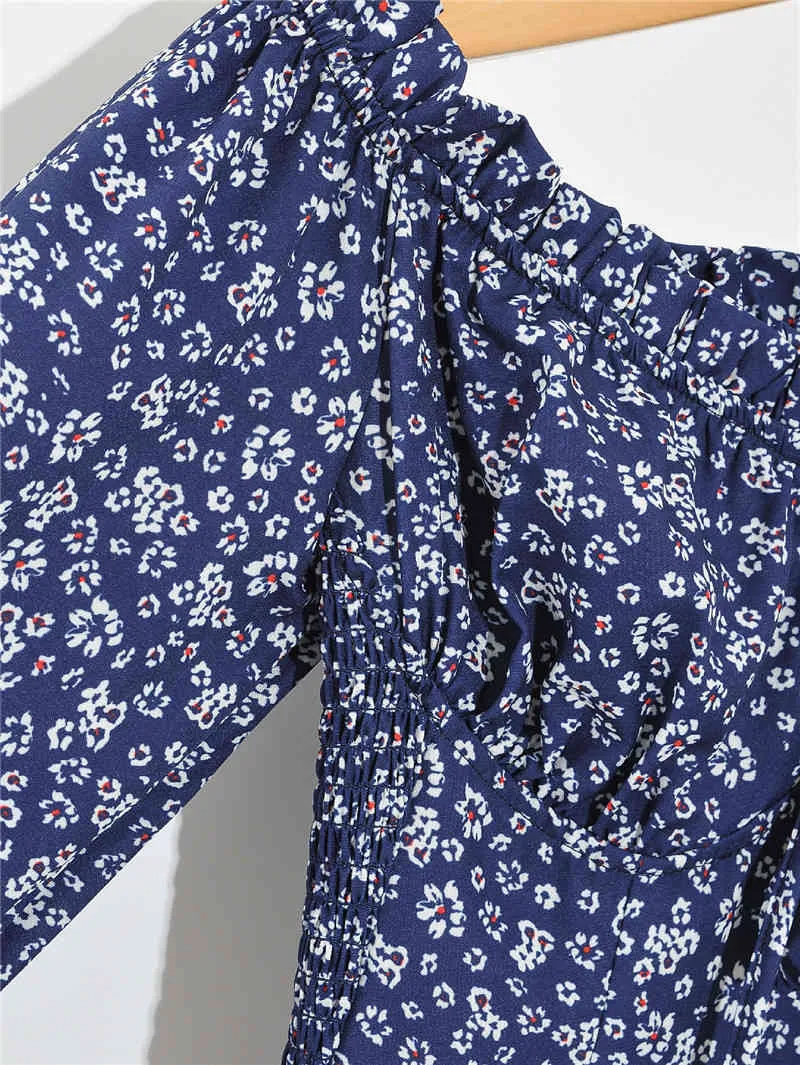 春の製品ファッションのトレンド印刷スラッシュネックレースアップセクシーなドレススカートの食用の木の真菌ヴィンテージ210514