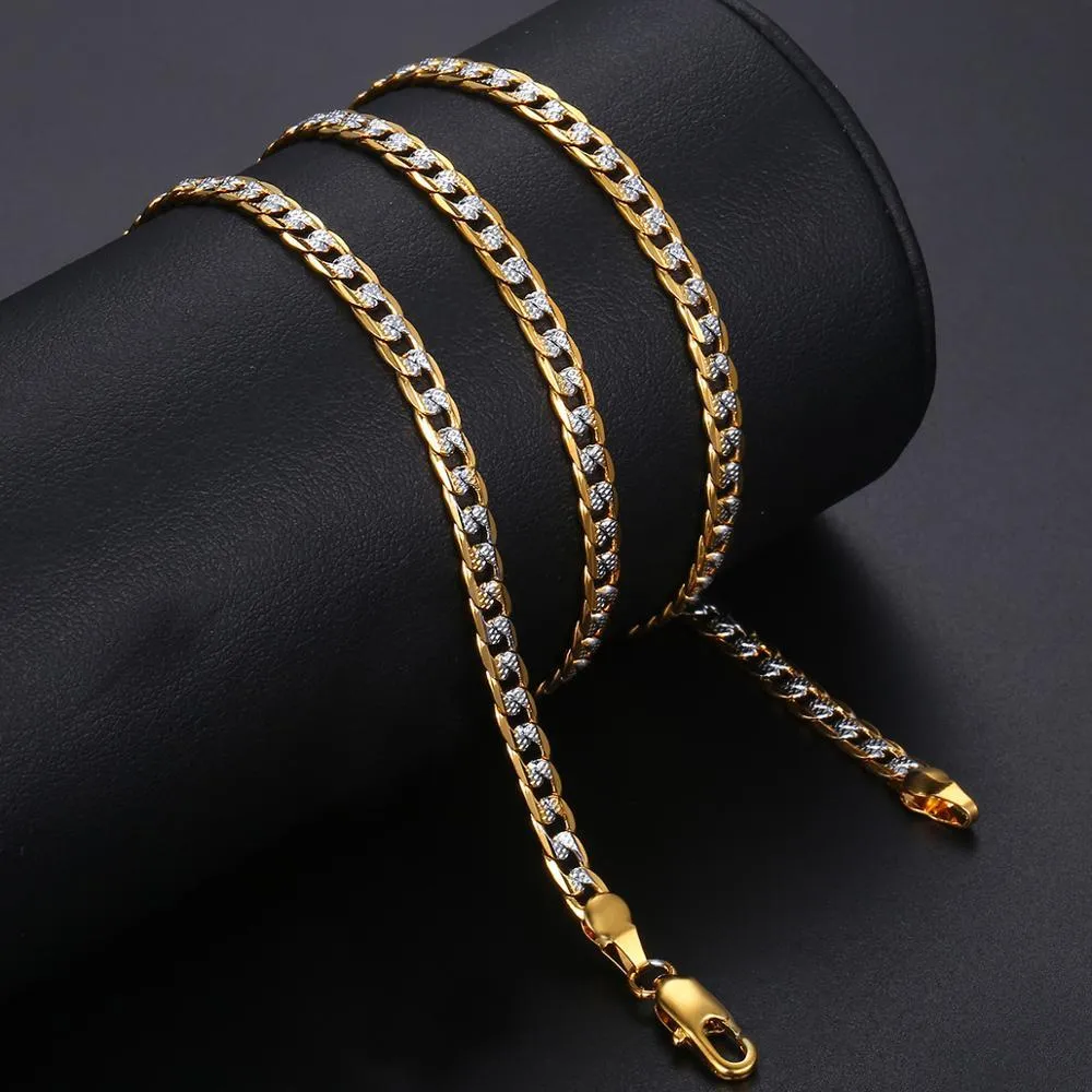 4mm Flat Hammered Curb Cuban Necklace Bracelet Gold Mix Silver Color for Women Men Jewelry Set GN64A 256x