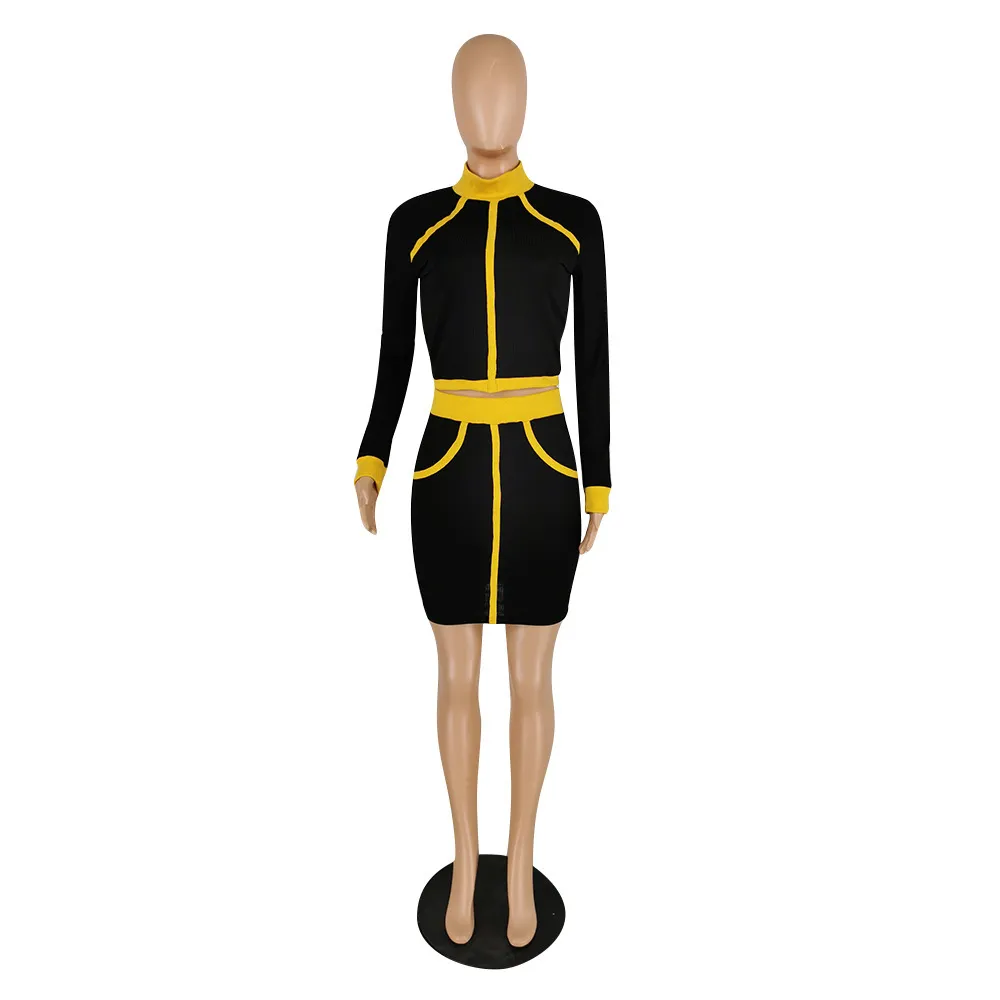 Vrouwen jurken herfst gebreide 2 stuk outfits matching sets met rokken pullover top tuniek bodycon mini fashion streetwear 210525