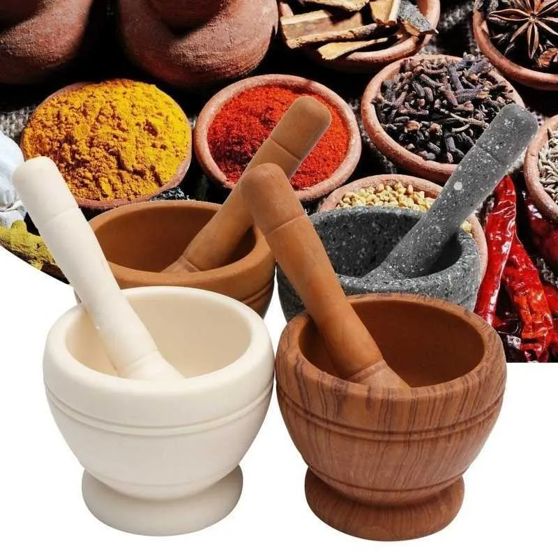 Reçine Harç Pestle Set Sarımsak Herb Baharat Karıştırma Taşlama Kırıcı Kase Restoran Mutfak Aletleri 210611