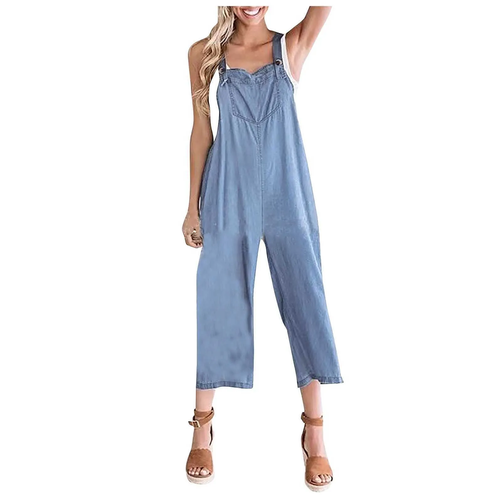 Mode Vrouwen Beste Leisure Sling Sleeveless Imitatie Cowboy Jumpsuits Pantalones de Mujer Q0801